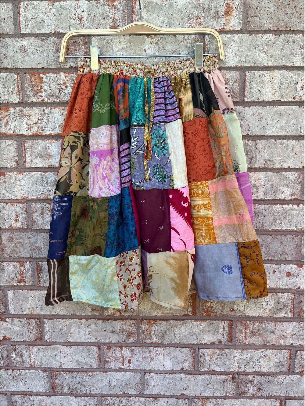 Art Studio Company handmade 100 % silk patchwork skirt. Boho/Festival Size S